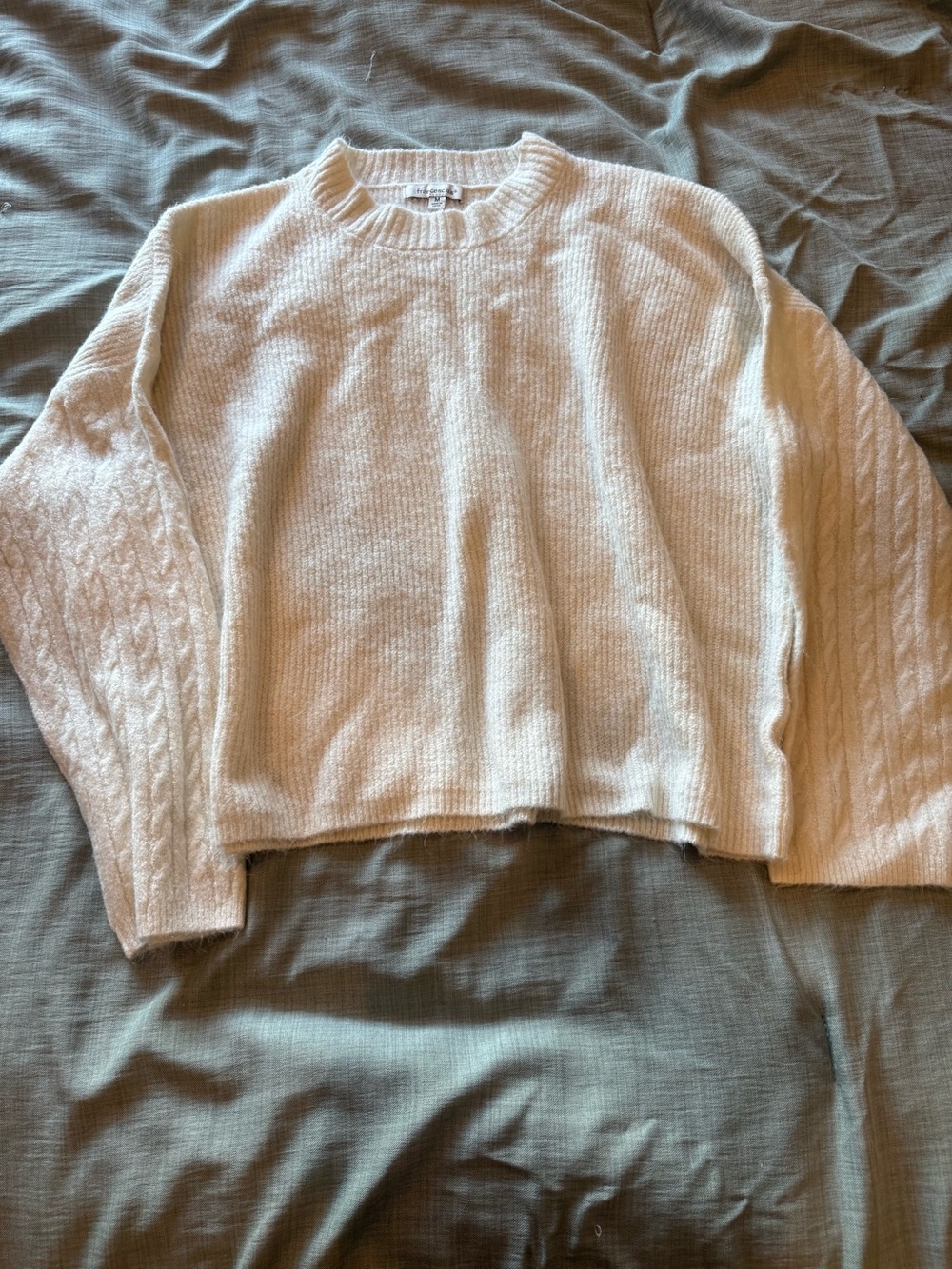 Cozy Cream Cable-Sleeve Knit Sweater